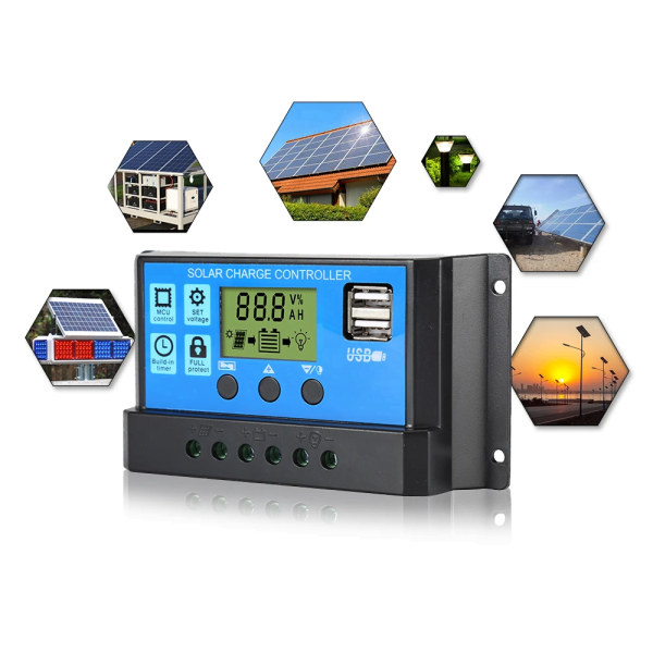 Controler panou solar fotovoltaic PWM 30A, 12V/24V, 2X port USB