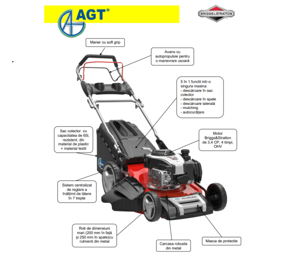 Masina de tuns gazon AGT 51 Allrod motor BRIGGS & STRATTON