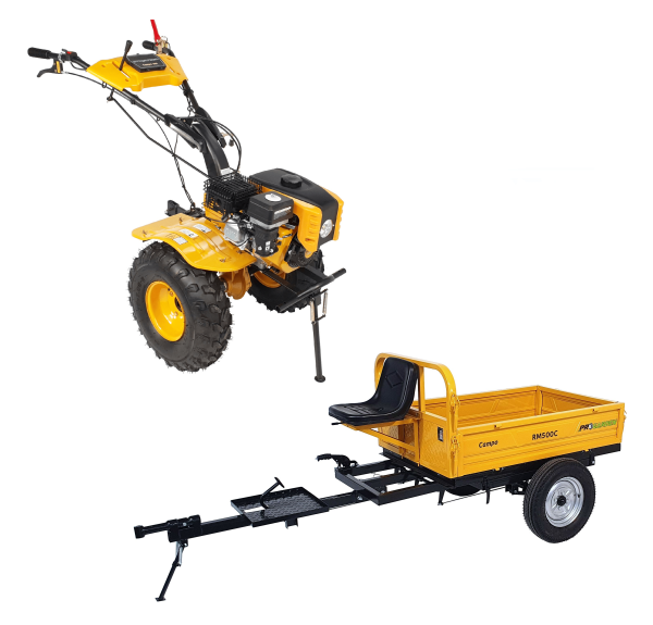 Motocultor ProGARDEN Campo 853 si remorca 500 kg, benzină, 7 CP, roți ATV