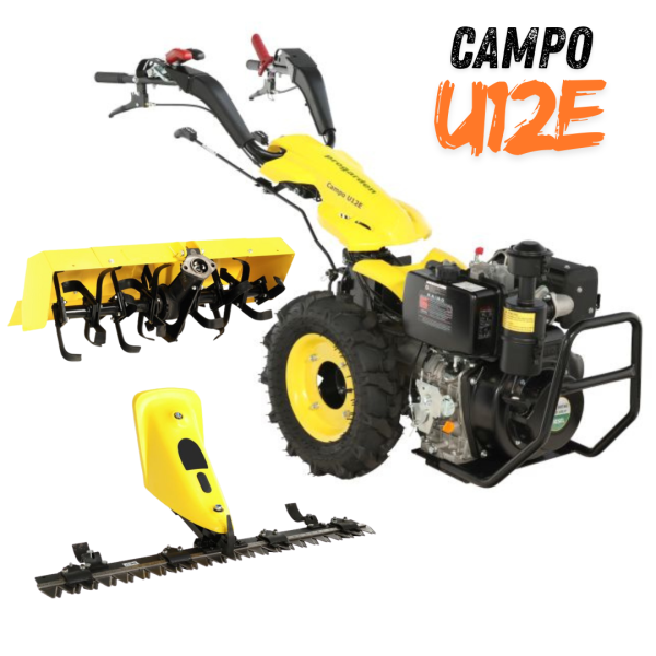 Motocultor multifunctional Campo U12E Diese 12CP cu freza tractata si bara de cosire 120 cm